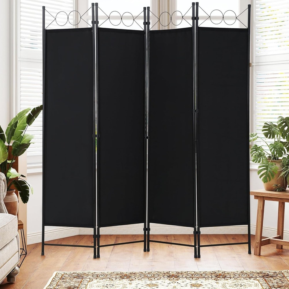 Modern 4 Panel Folding Room Divider 6FT - Durable Steel Frame Privacy Solution