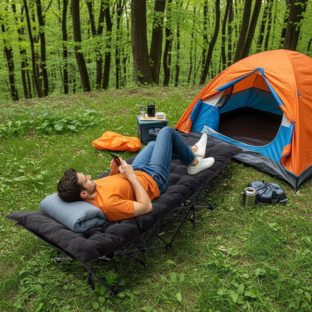 Folding Camping Cot Bed with Soft Pad, Portable Outdoor Cot