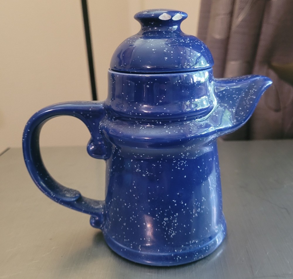 Decorative Ceramic Coffee Pot Blue Speckled Lidded