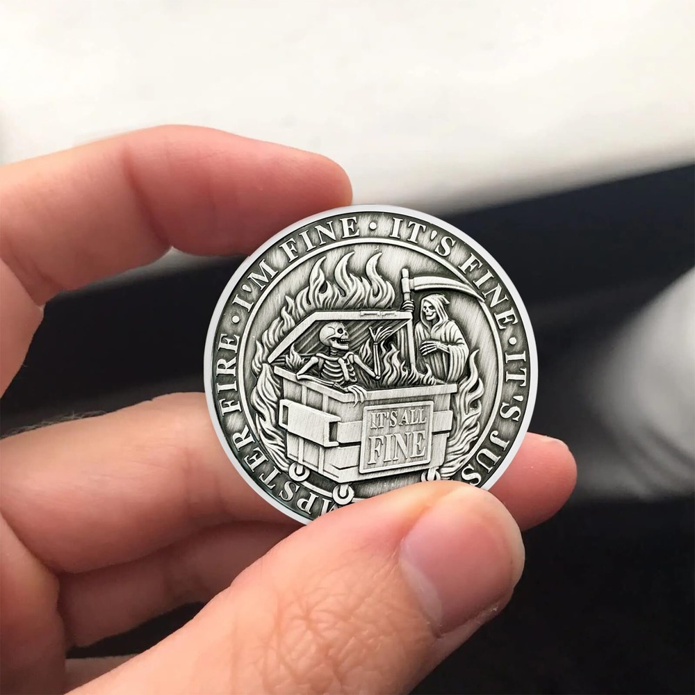30pcs Everything Is Fine Skeleton Dumpster Fire Challenge Coin Humor Thanks Gift