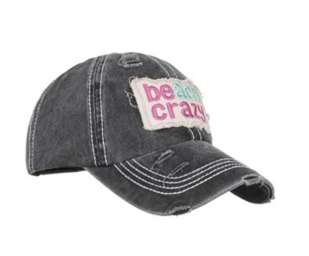 New Grey Black Washed Embroidered Beach Crazy Baseball Cap
