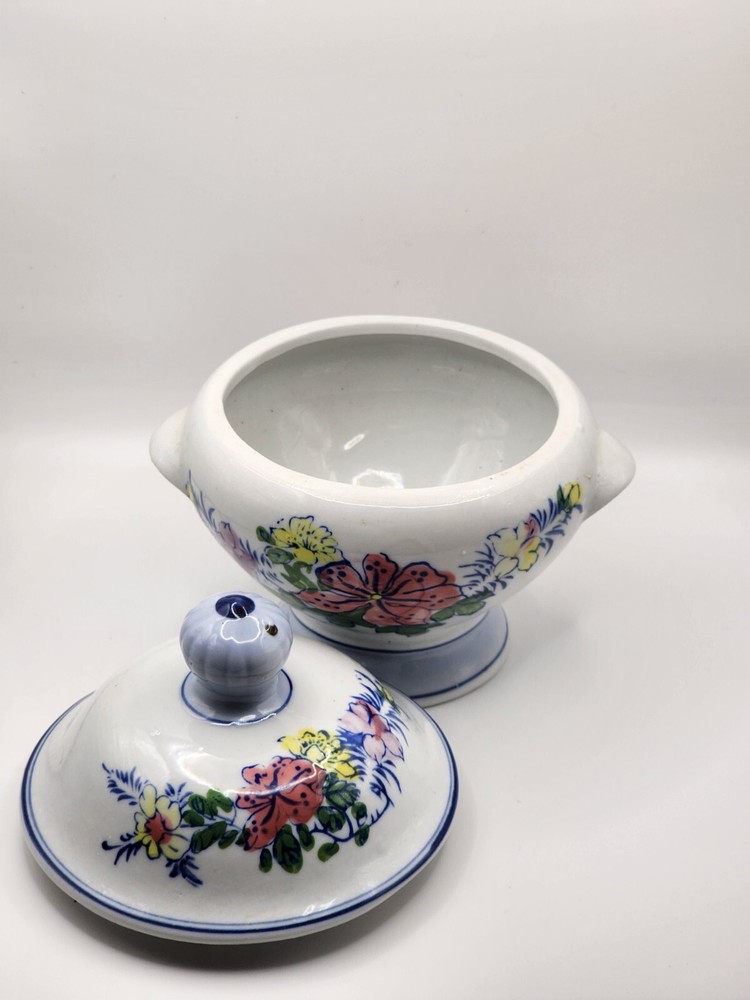 Decorative Kitchen White Blue Floral Ceramic Sugar Bowl With Lid