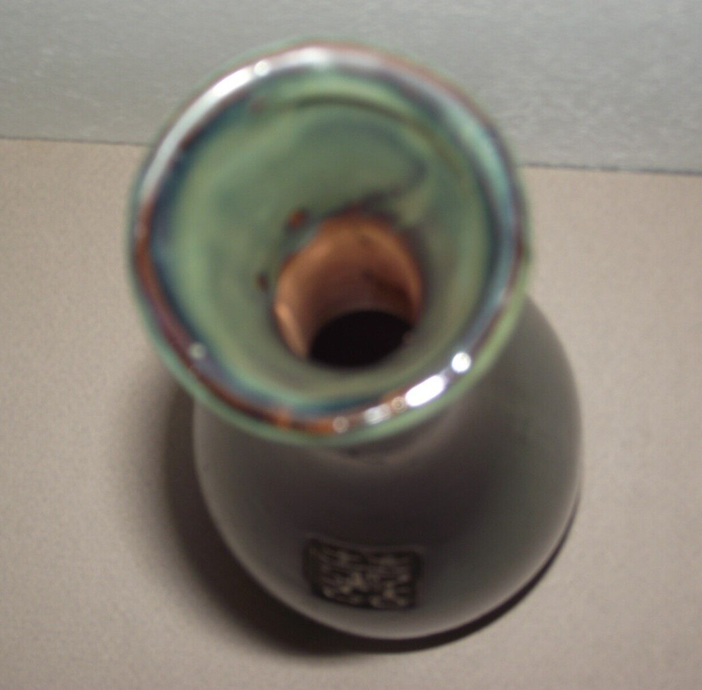 12" Ceramic stoneware green flower vase Asian pattern