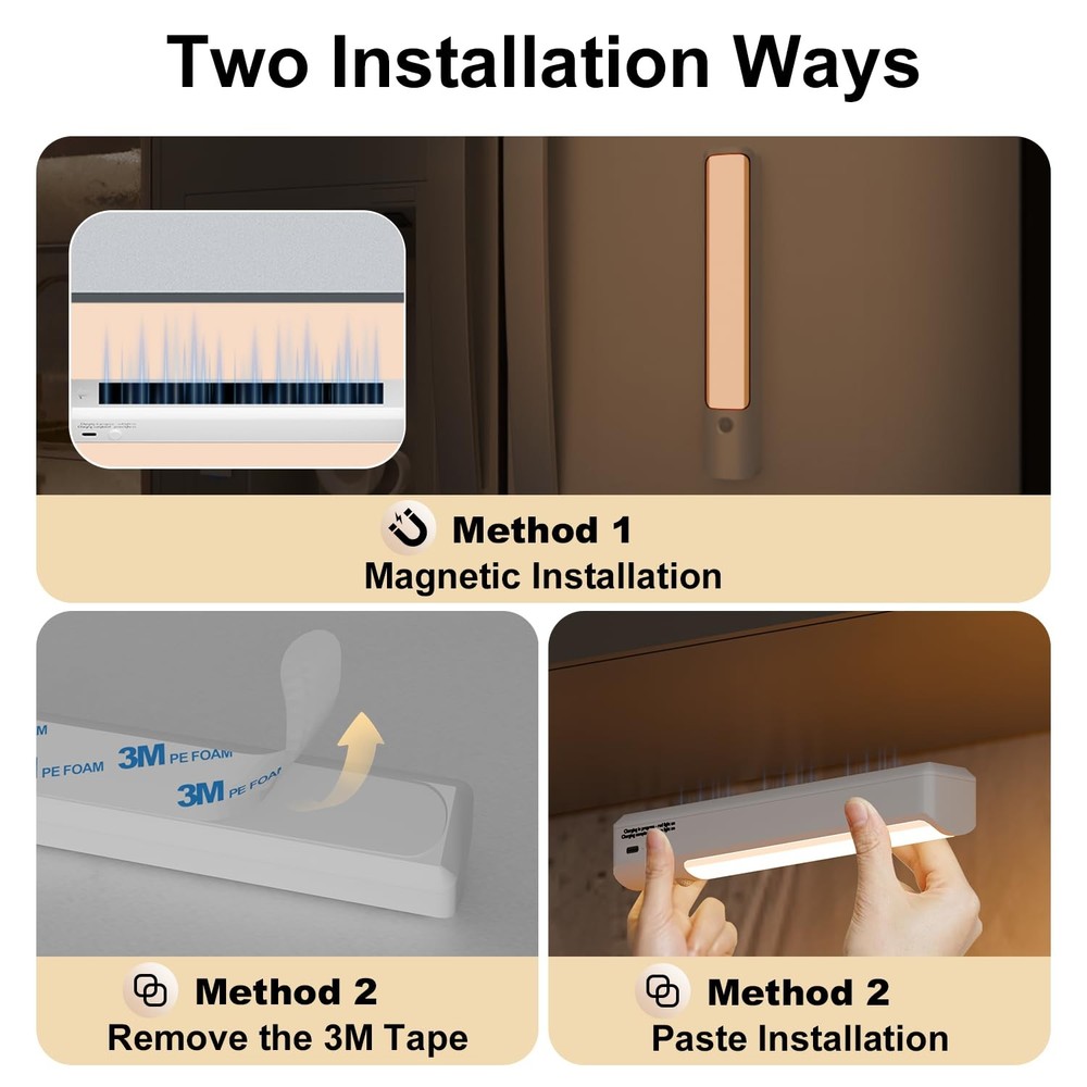 Under Cabinet Lighting Wireless Rechargeable Motion Light, 2 Pack Warm Light,...