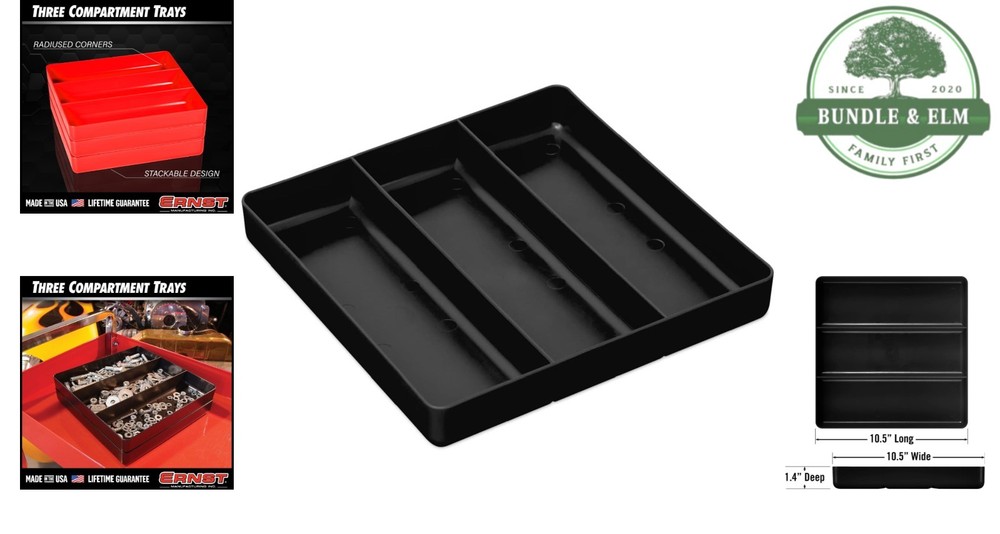 Impact-Resistant 3-Compartment Organizer Tray - Perfect for Garage & Workshop