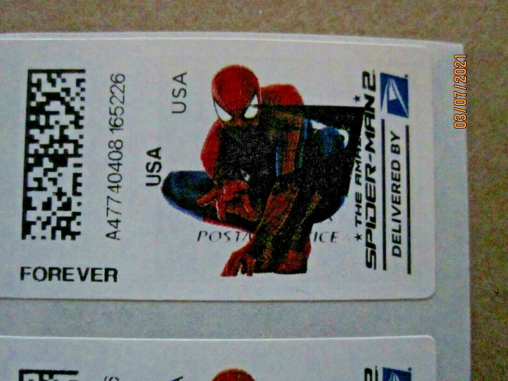 2015 ATM FOREVER SPIDER-MAN STAMP FULL SHEET OF 10 OVERPRINTED ERROR VARIANT