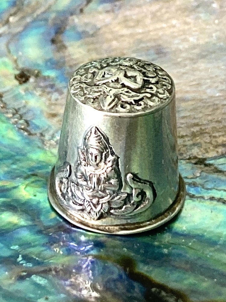 Vintage Siam Sterling Silver Buddha Religious Thimble