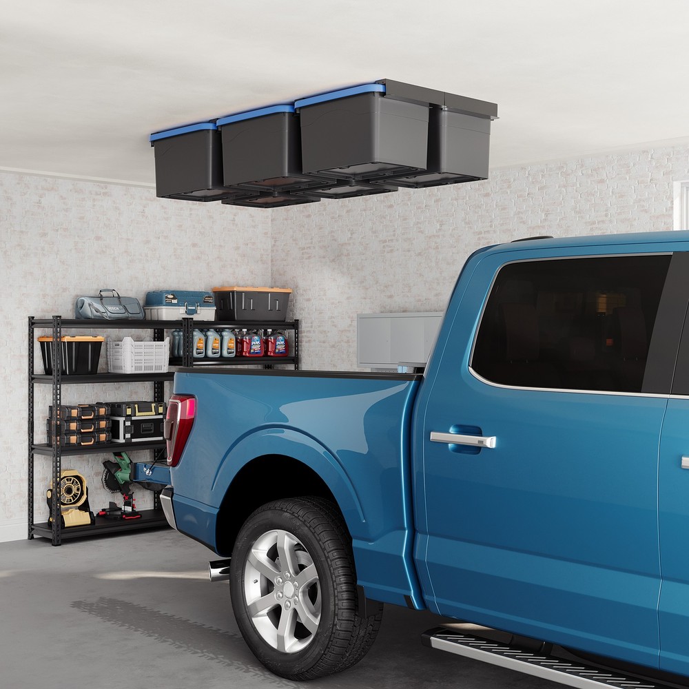 8PK Ceiling Rail Overhead Garage Storage Bin Racks For 6 Bins Shelving System