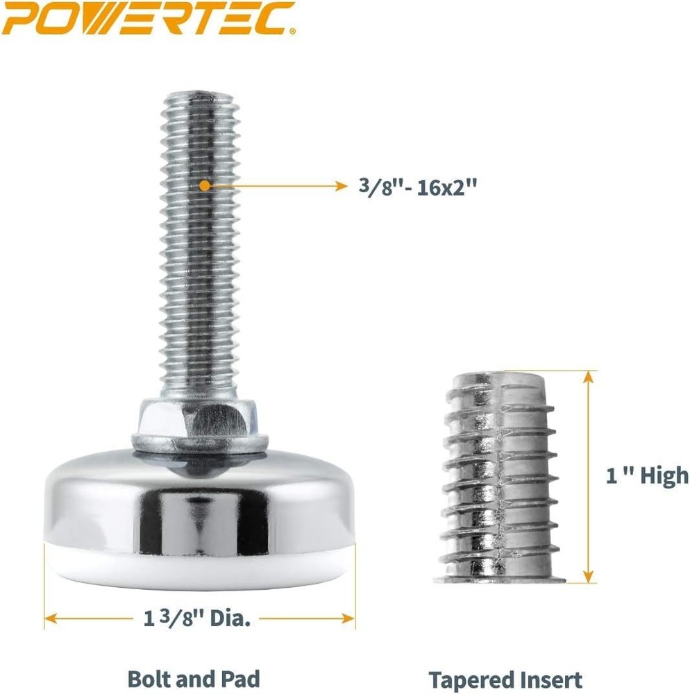 POWERTEC Threaded Leveling Feet Insert, Set of 4,