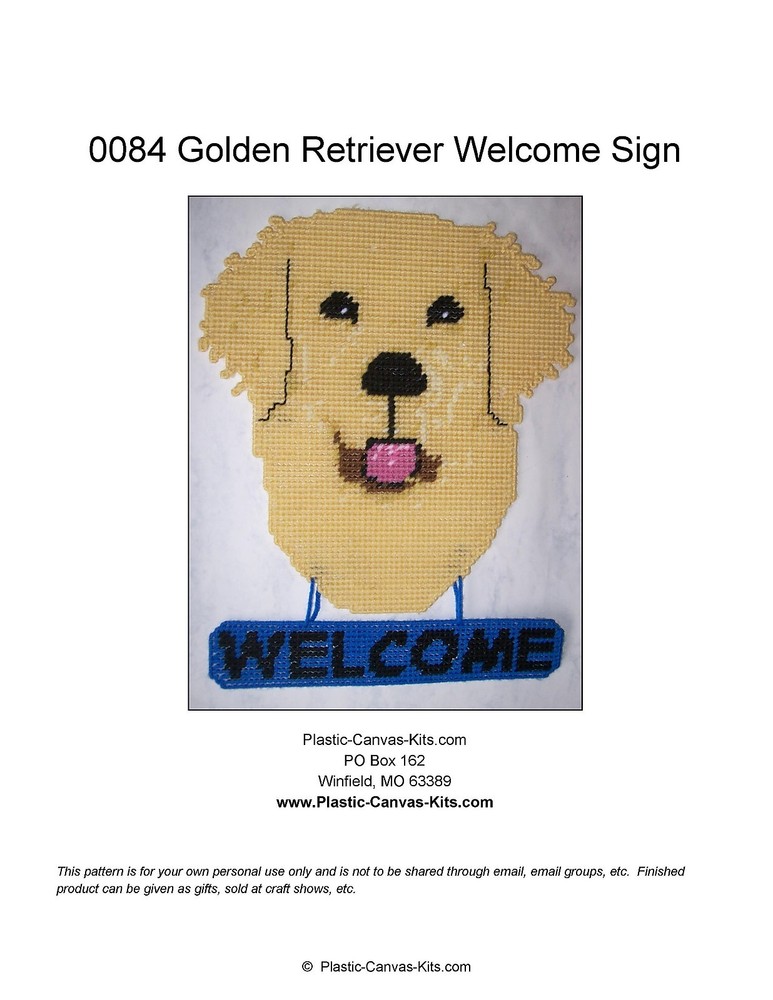 Golden Retriever Dog Welcome Sign- Plastic Canvas Pattern or Kit