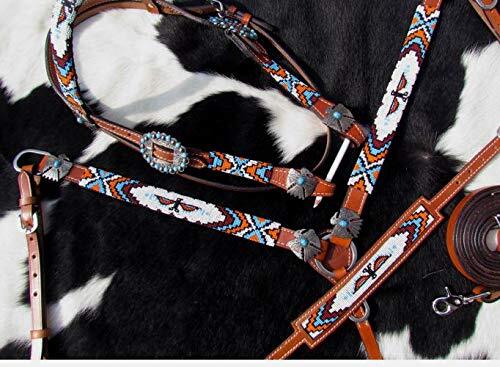 Showman Beaded Thunderbird 4 Piece Headstall, Breast Collar & Wither Strap Set