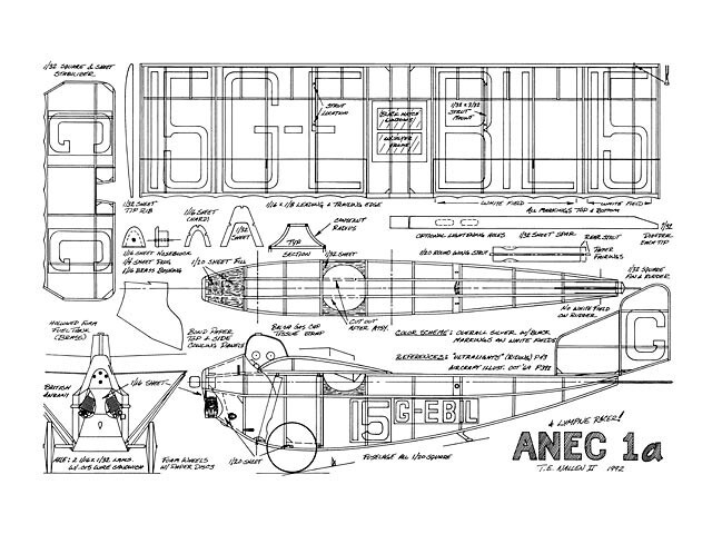 ANEC 1A Peanut Scale 13" WS RC Model Airplane Plans Templates PDF on USB