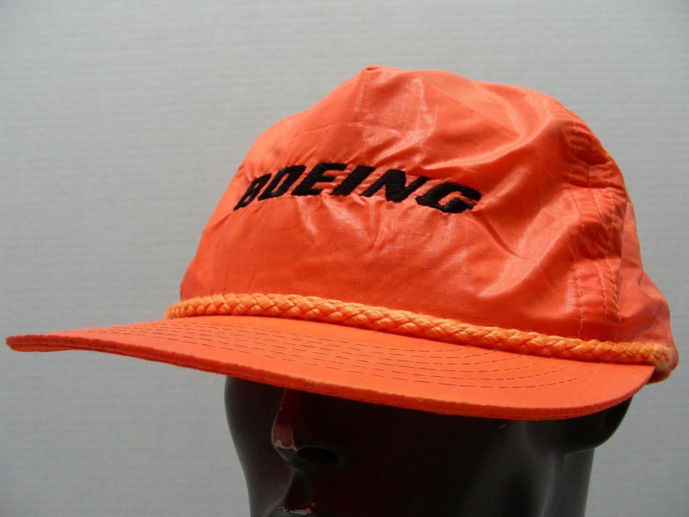 BOEING - Bright Orange - Nylon - One Size Adjustable SNAPBACK Baseball Cap Hat!