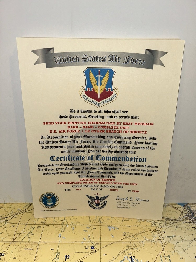 U.S.A.F. / AIR COMBAT COMMAND - CERTIFICATE OF COMMENDATION