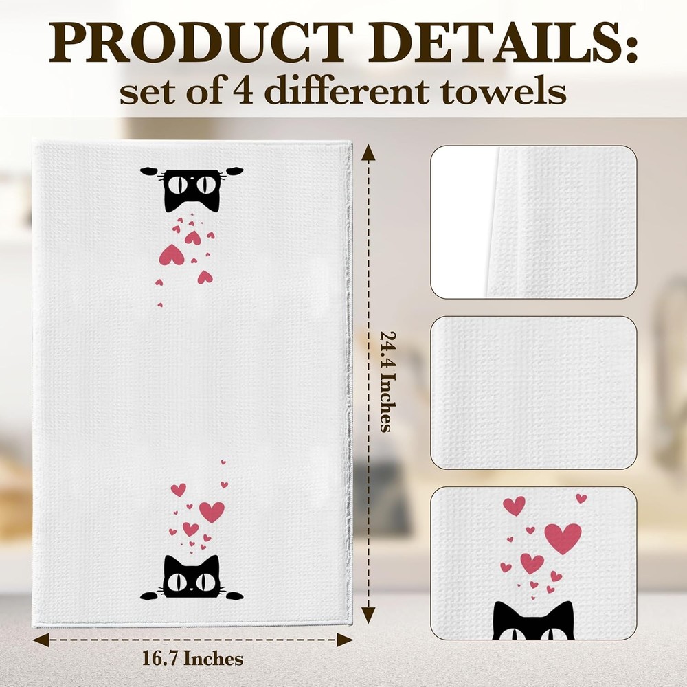 Black Cat Kitchen Towels (16x24 inches, 4-pack),