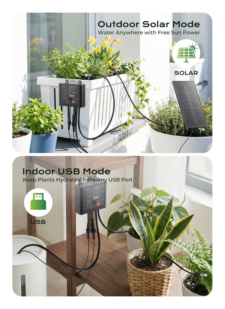 Solar Drip Irrigation System, USB Charging, 49FT, Automatic Plant Watering