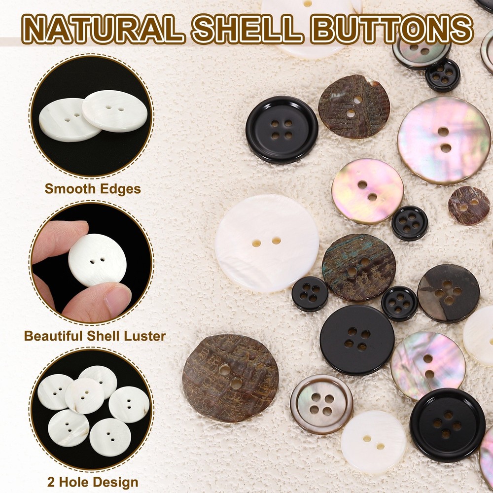 60Pcs Natural Shell Buttons, 11.5mm 2-Hole Clothes Craft Sewing Button, White