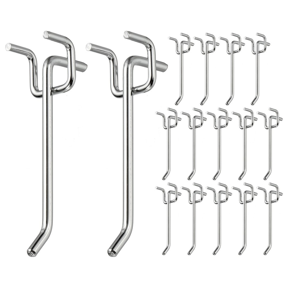 20 Pcs Pegboard Hooks, 3.9" Peg Board Hooks Kit, Silver Tone (1mm)