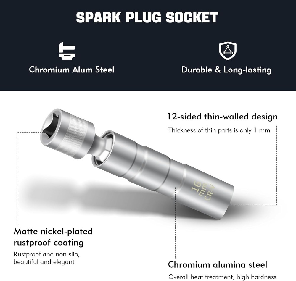 14mm&16mm Spark Plug Socket, 5/8 Spark Plug Socket Swivel for Maximum Flexibilit