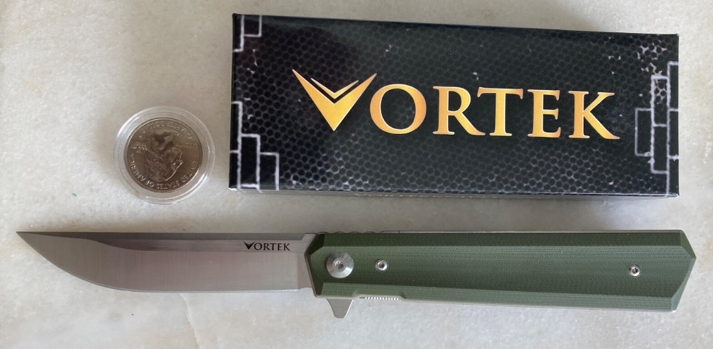 NEW VORTEX APACHE OLIVE FLIPPER POCKET KNIFE LOCK PLAIN BLADE FAST BALL EDC