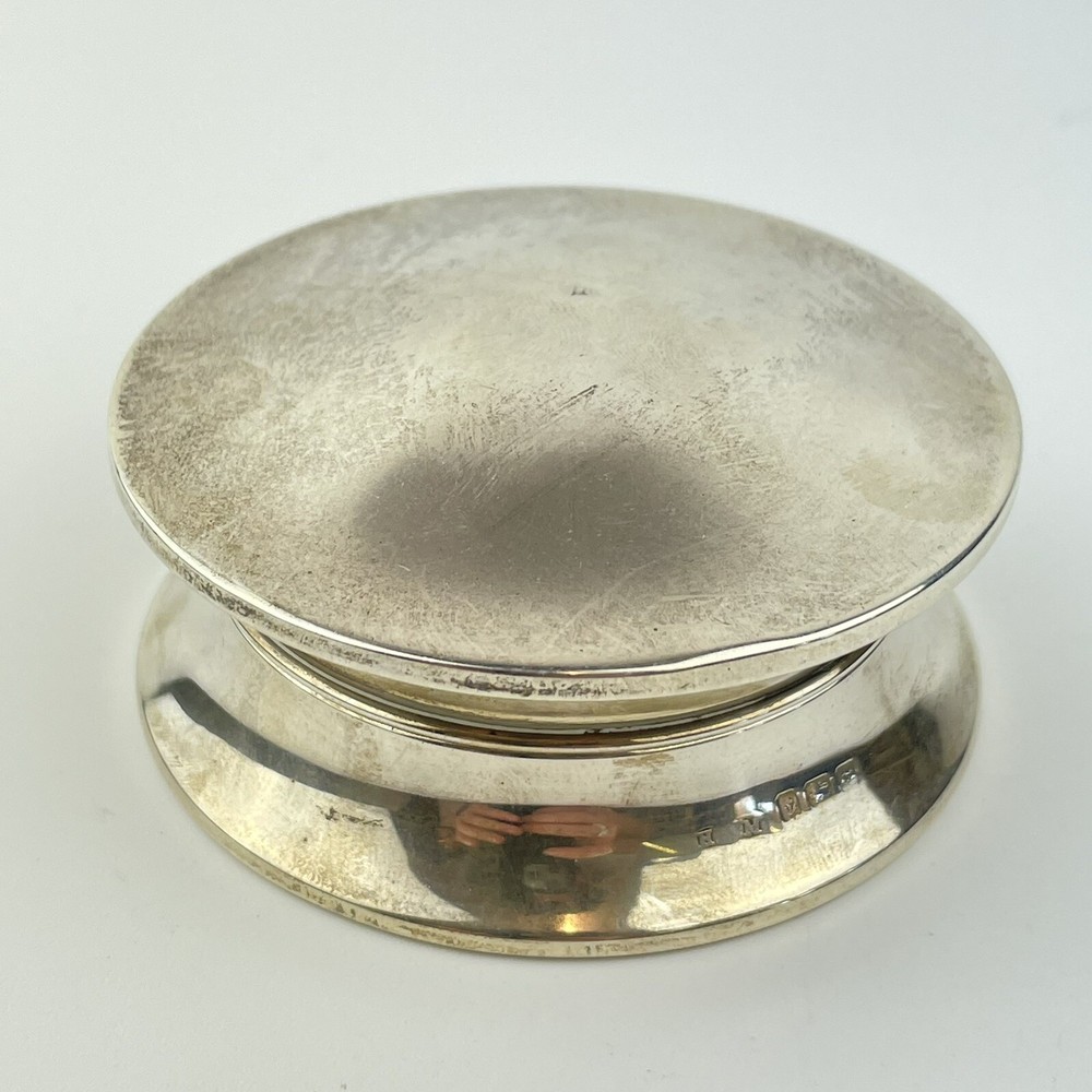 Antique Solid Silver Round Trinket Box Herbert Scott Murdoch 1918 6.8cm