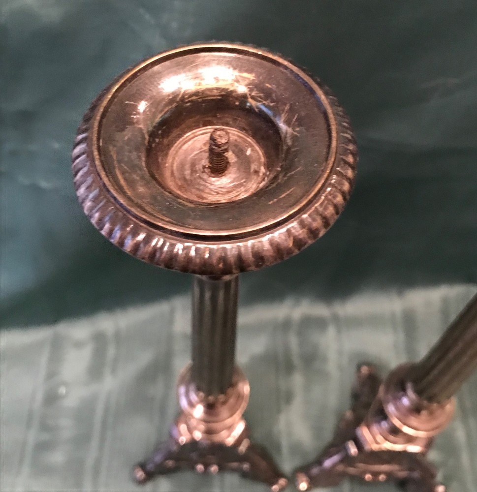 Antique Pair of Silver Plated Ecclesiastic Candlesticks