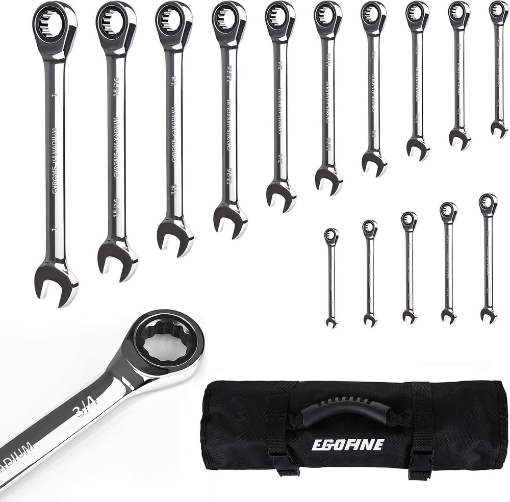 Ultimate 15-Piece SAE Wrench Set for Efficient Work: 72-Tooth & Storage Roll