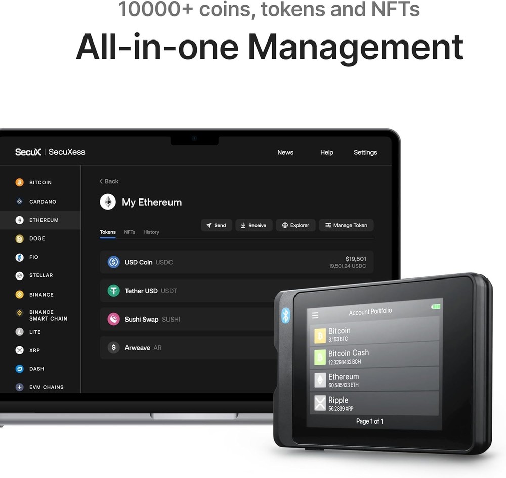 Crypto Wallet with Intuitive Touchscreen, Hardware Wallet with Bluetooth, Eas...