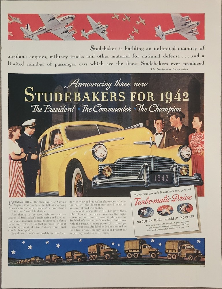 1941 Vintage Ad of a Announcing Three New 1942 Studebaker