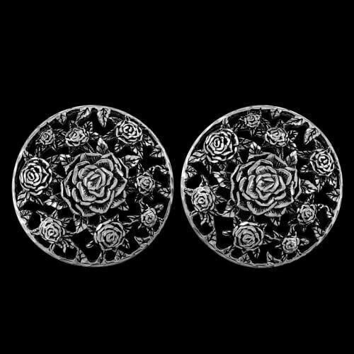 Sterling Silver Intricate Circular Rose Stud Earrings