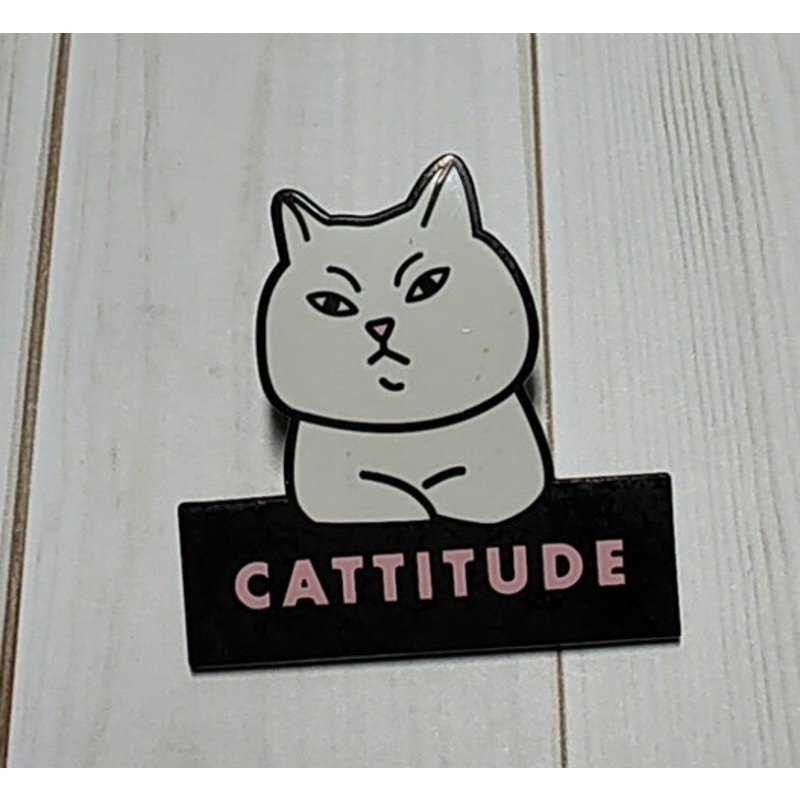 White Cat Cattitude Pin for a Hat, Lapel, Lanyard, Jacket or Backpack