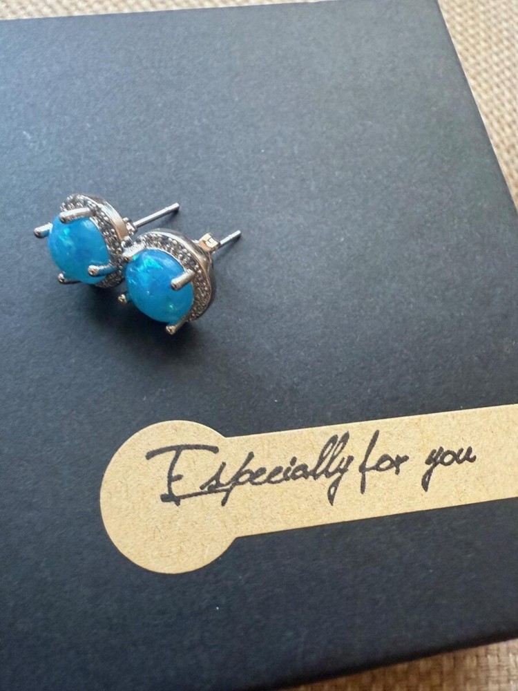 Blue Fire Opal Earrings | 925 Sterling Silver