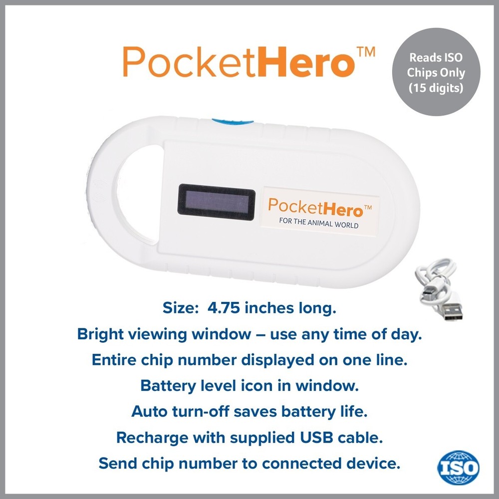 PocketHero Microchip Reader with Black Carrying Case - Compact 15-Digit Scanner