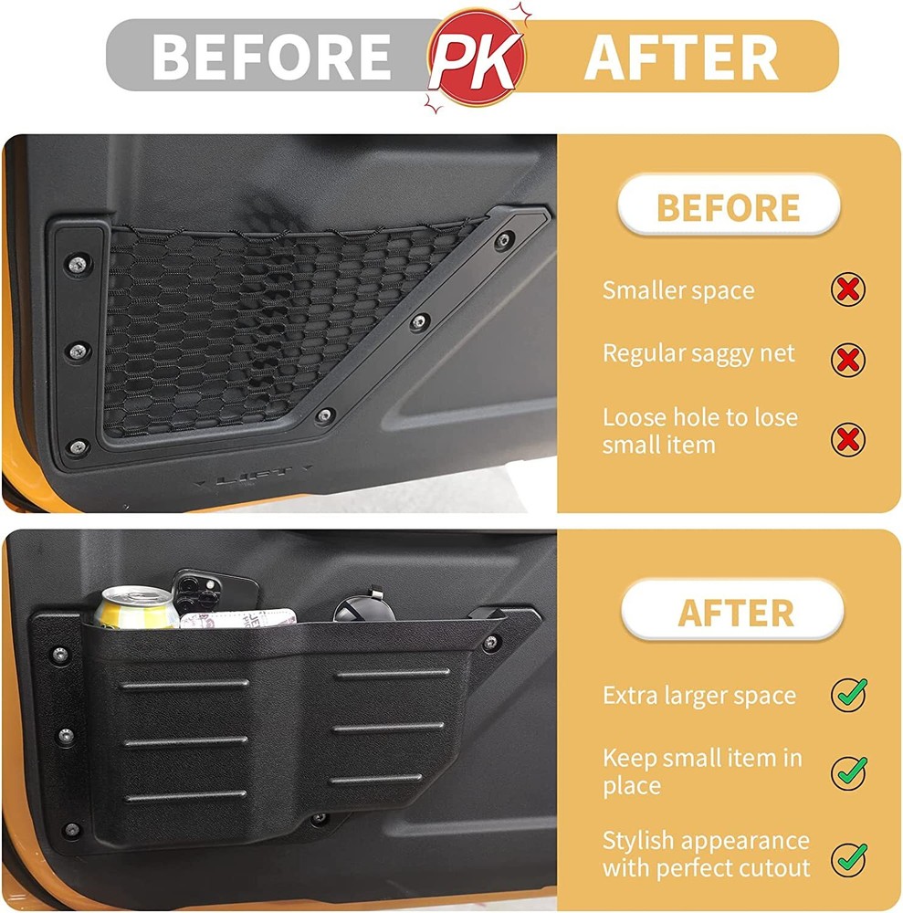 Front Door Pockets Storage Box Organizer For Ford Bronco 2021+ Replacement Black