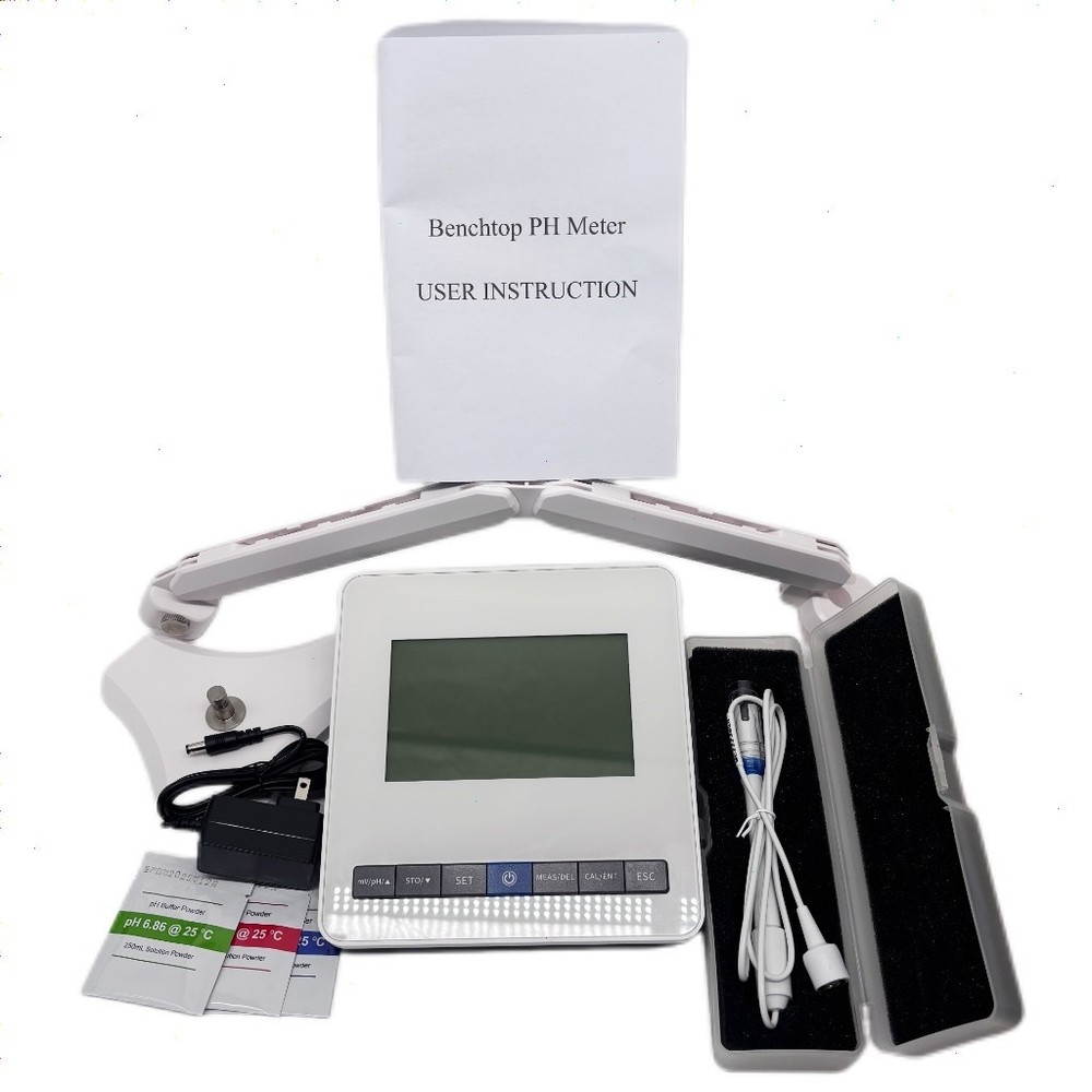 Benchtop PH Meter PH Tester with Buffer Powder 50 Groups Data Storage -2.00～18.0