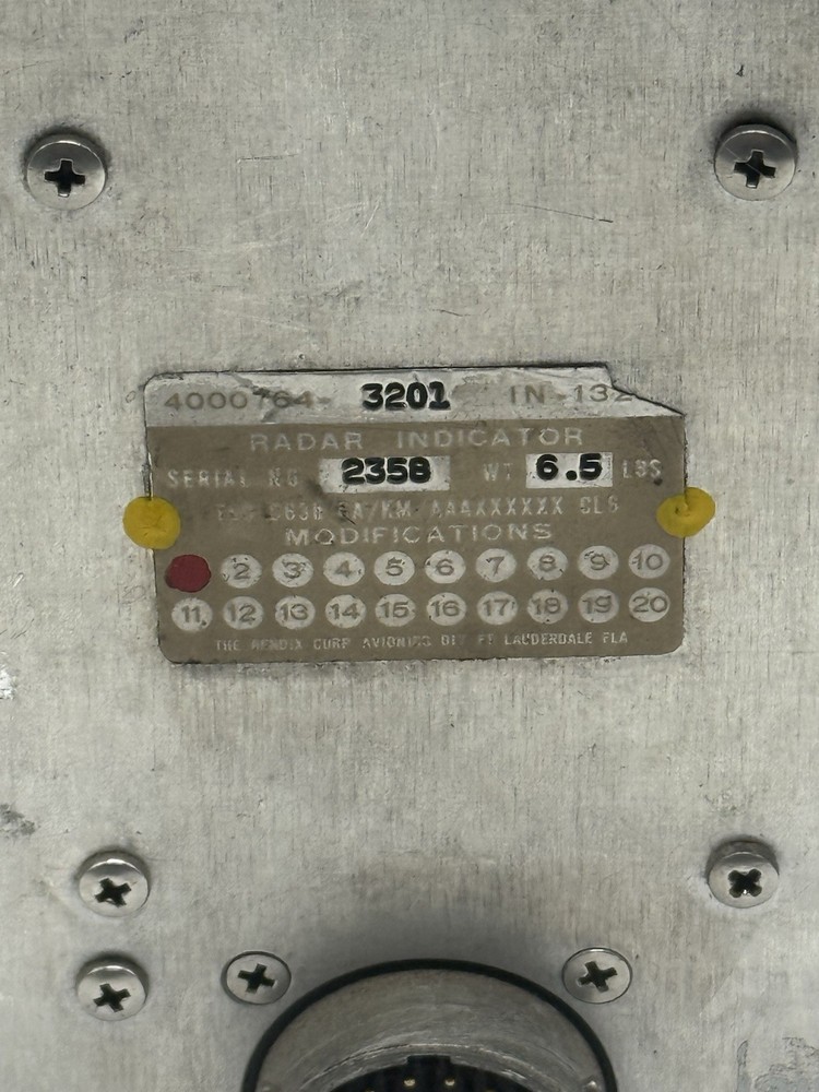 Bendix IN-132A Radar Indicator 4000764-3201 READ