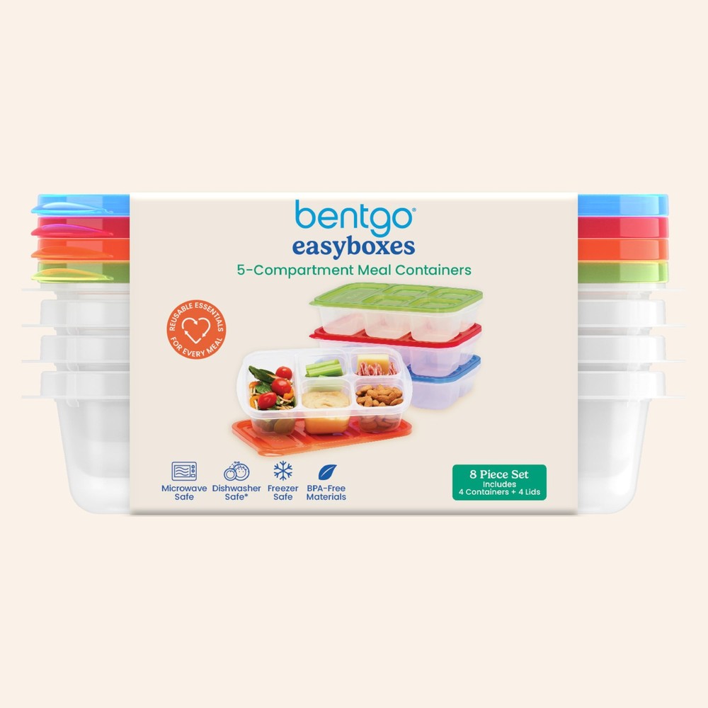 Easyboxes - Reusable 5-Compartment Food Containers, Stackable 8-Piece Set, 4 ...