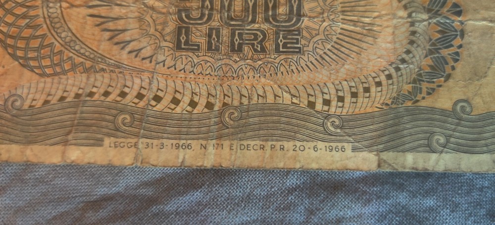 1966 Italian 500 Lire Note Italy