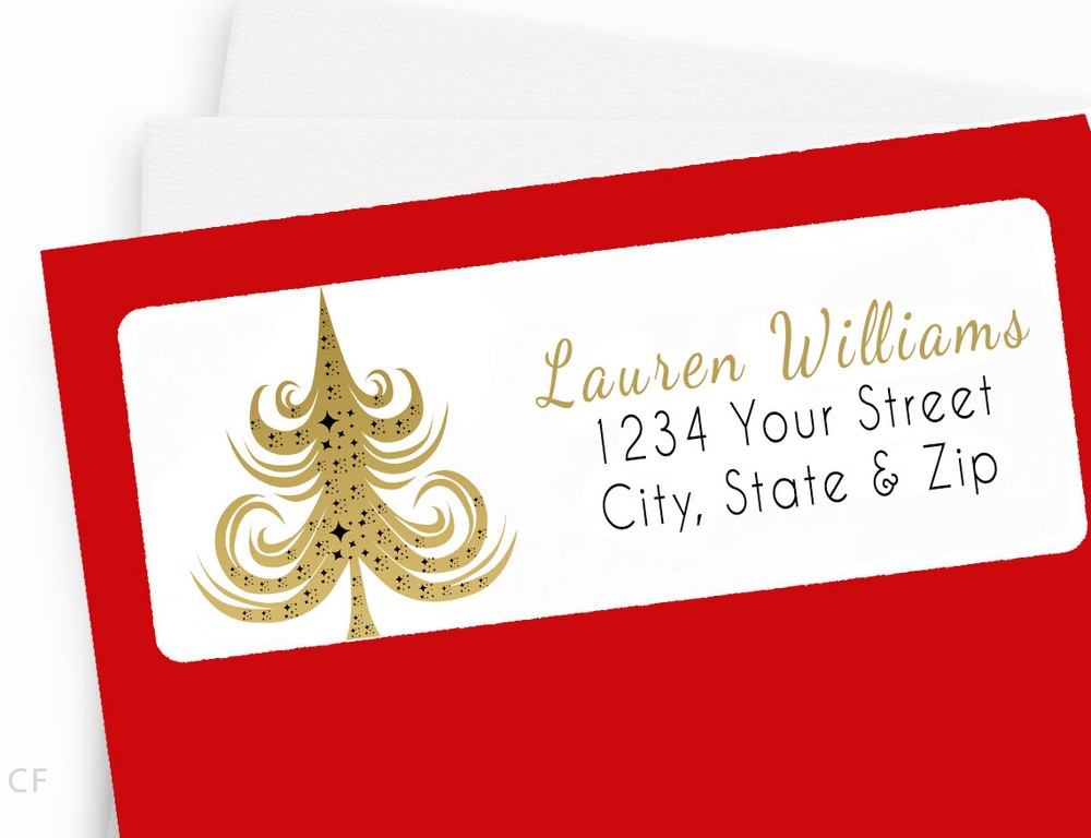 Classy Golden Holiday Christmas Tree Personalized Return Address Labels