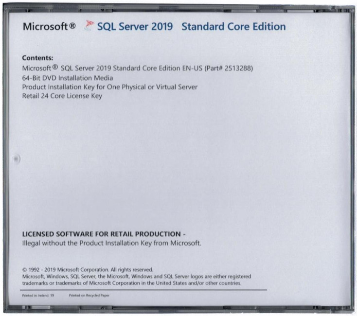 Microsoft SQL Server 2019 Standard with 24 Core License, unlimited User CALs