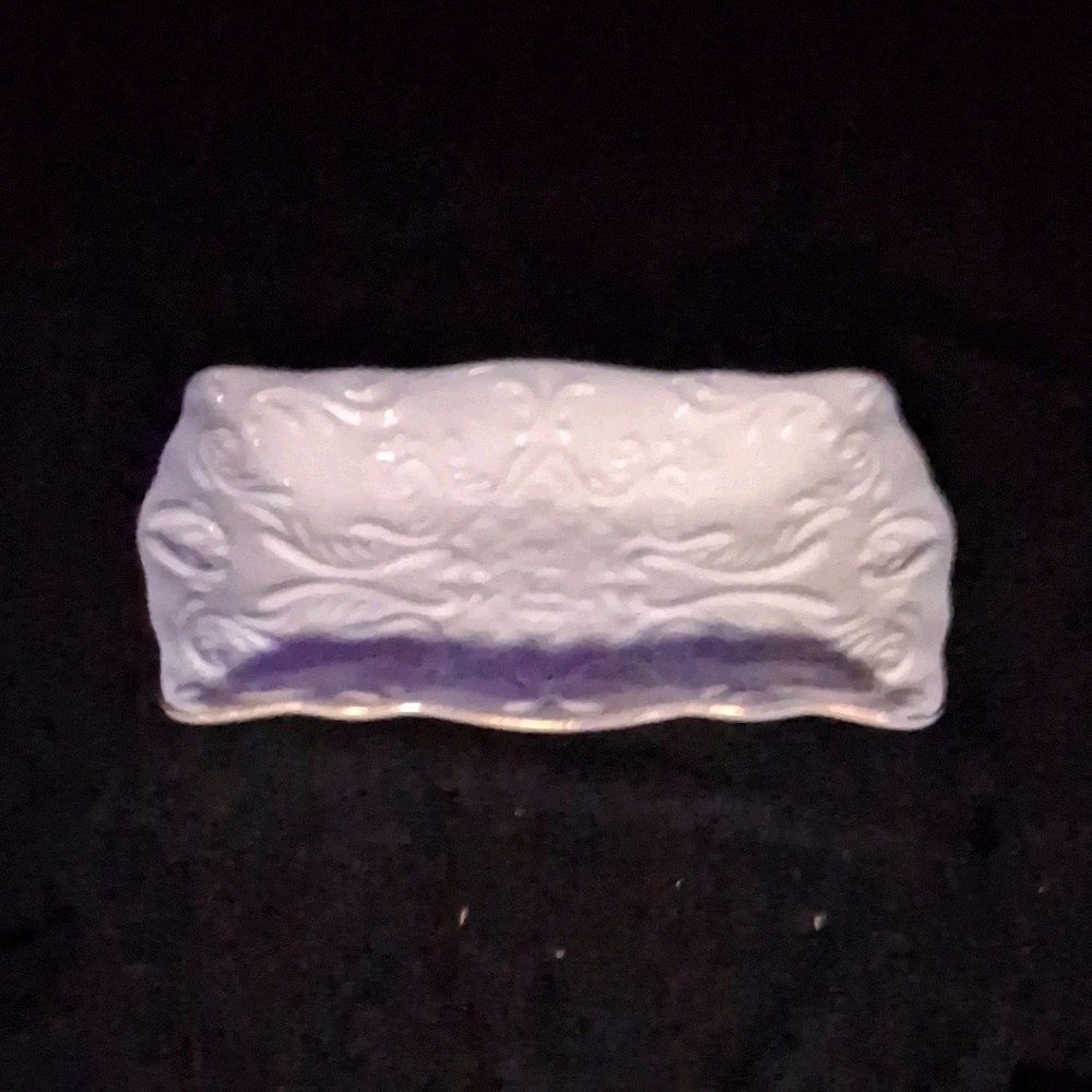 Formalities by Baum Bros White Embossed Ceramic Rectangular Covered Butter Dish