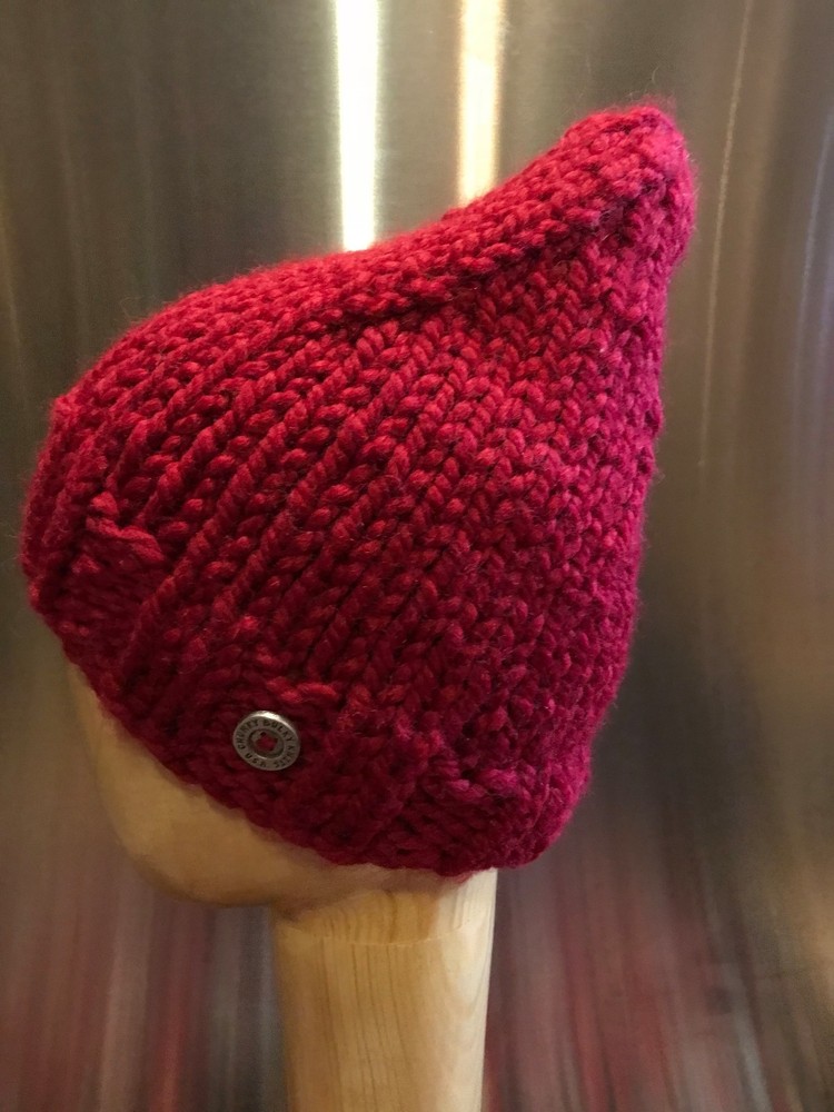 Chunky Hand Knit Unisex Cranberry Red Pixie Style Hat