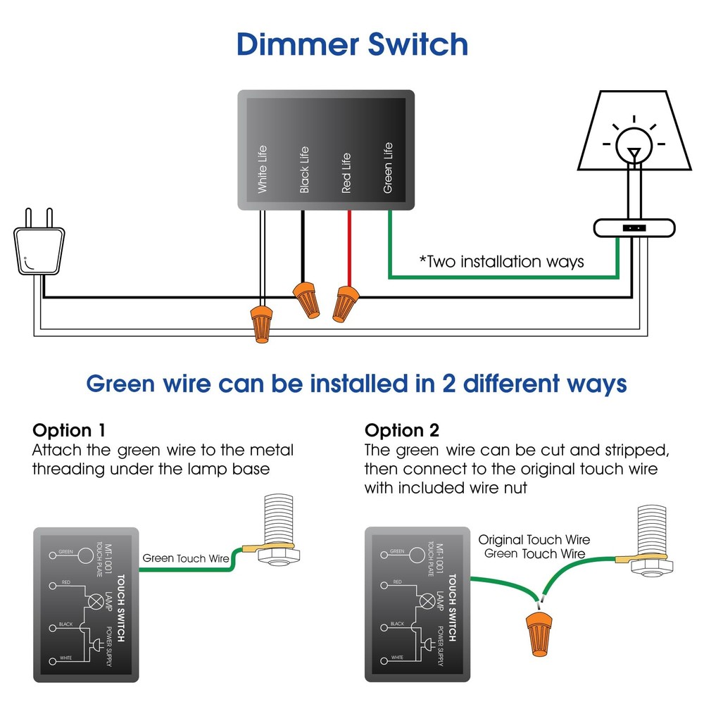 Touch Lamp Switch Module 2 Pack for Dimmable LED, Halogen, Incandescent Bulbs