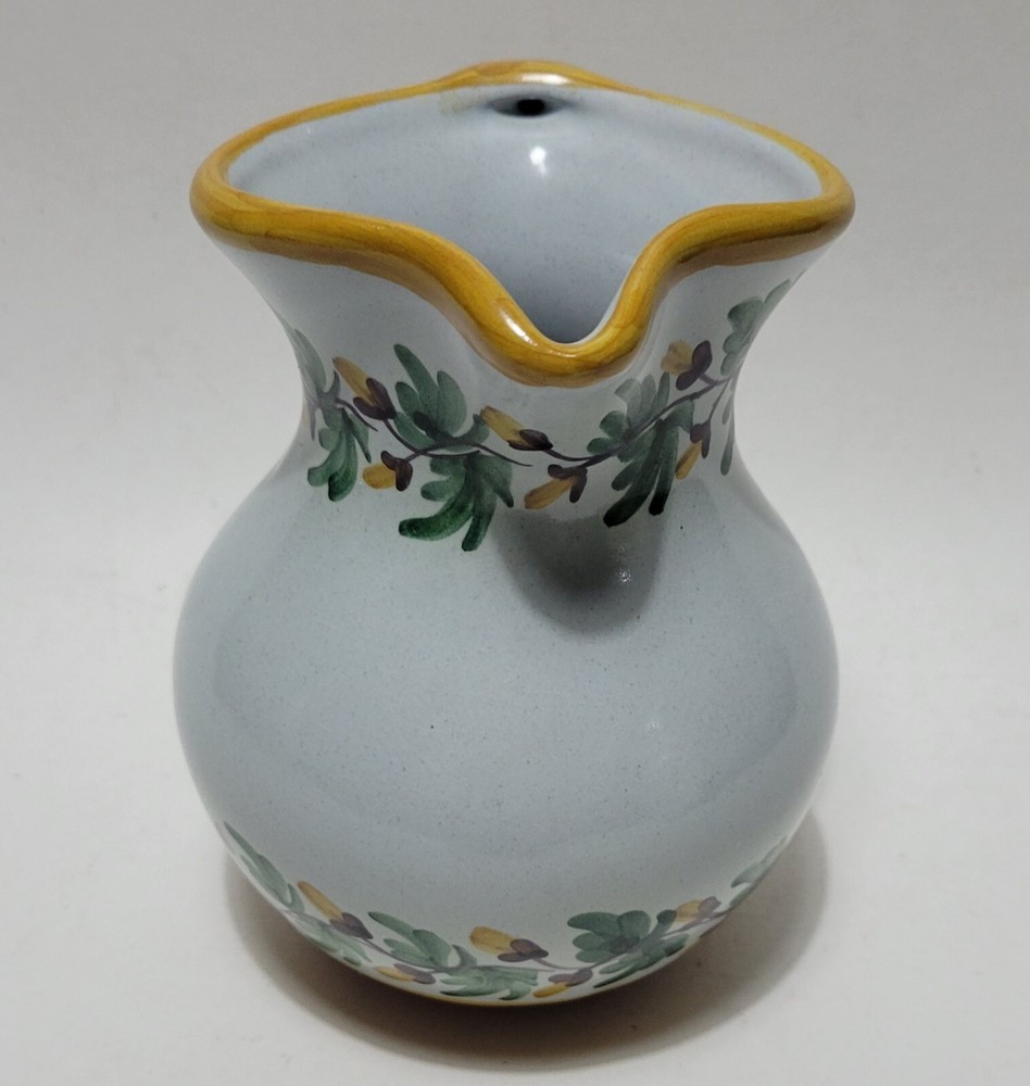Signed Floral Hand Painted Ceramic Pitcher