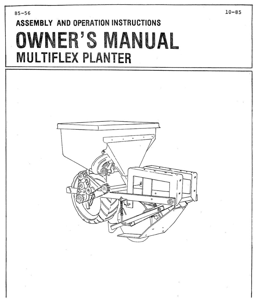 Multiflex Planter Powell Cole Unit Assembly Operation Seed Hopper Owner's Manual
