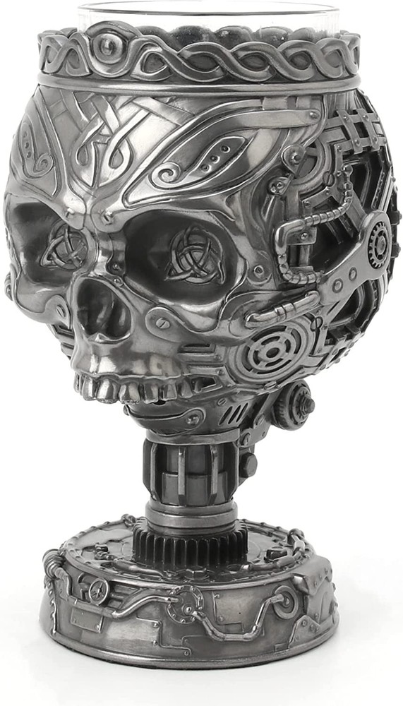 6 3/4" Tall Steampunk Celtic Knot Pattern Skull Stand Voltive Candle Holder