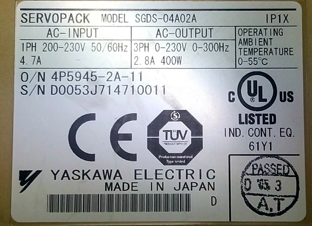 YASKAWA SGDS-04A02A SERVOPACK, USED