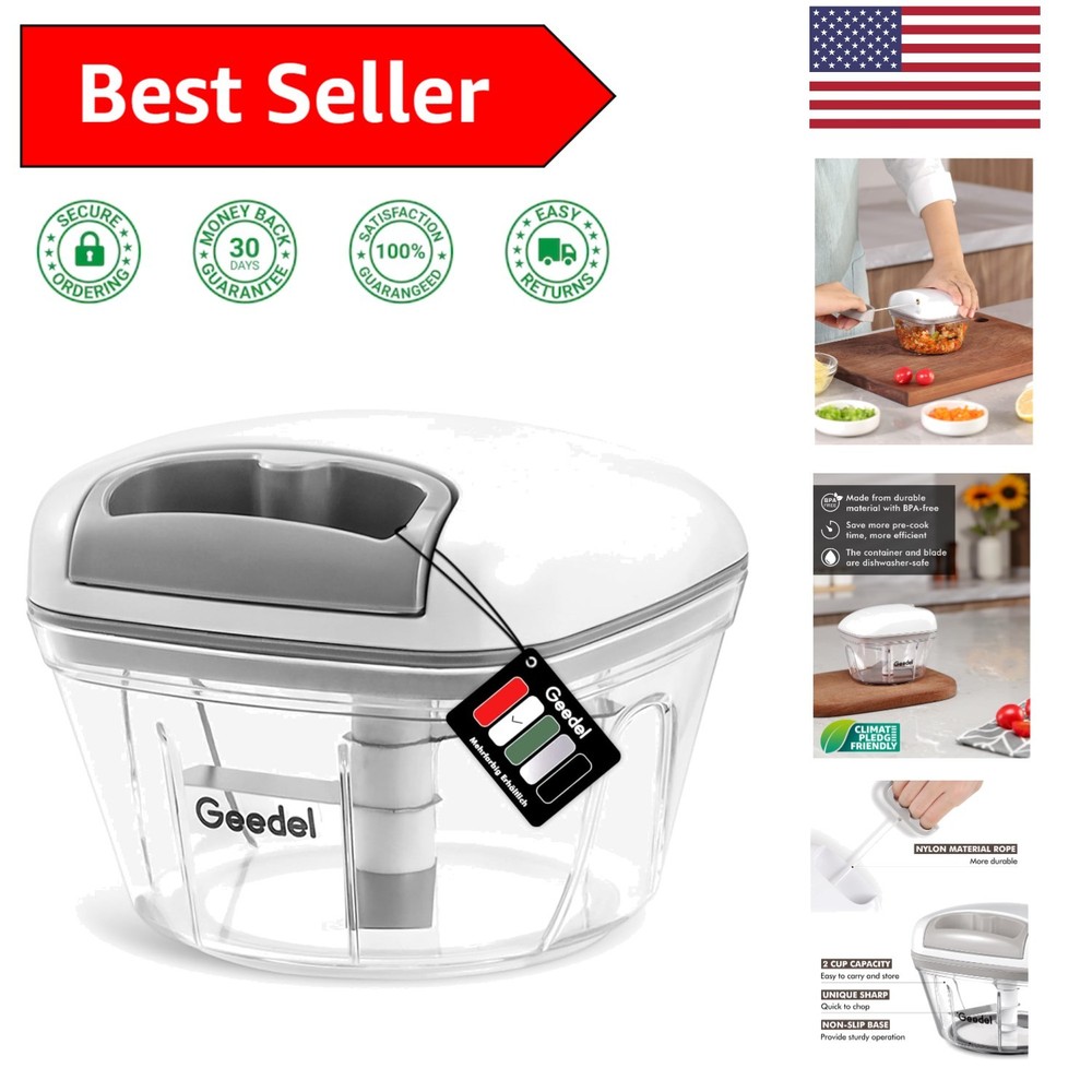 Stainless Steel Manual Pull String Chopper - 3 Blades for Effortless Prep