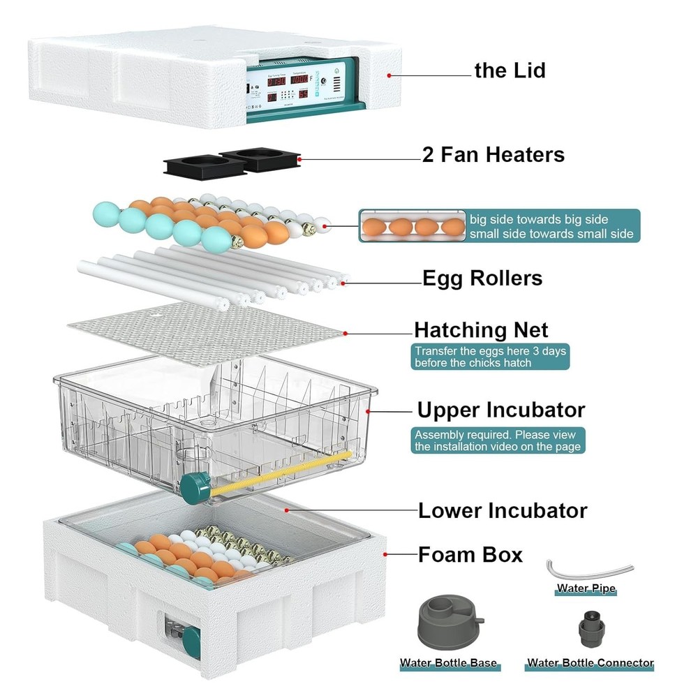 Incubators for Hatching Eggs 120, Chicken Egg Incubator with Automatic Egg Tu...