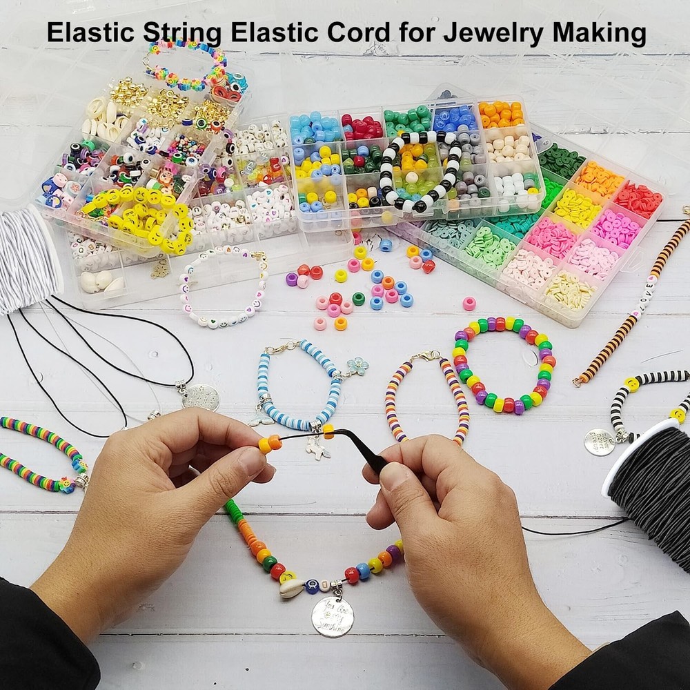 Stretchy String for Bracelets, 2 Rolls 1 mm Sturdy Elastic String Elastic Cor...